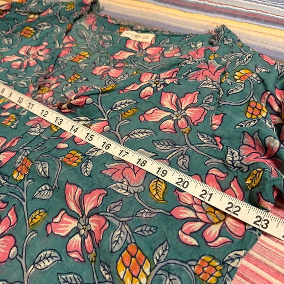 Natural Life Womens Floral Cotton Gauze Tunic Boho Pintuck V-Neck Top Teal L/XL - Picture 7 of 8